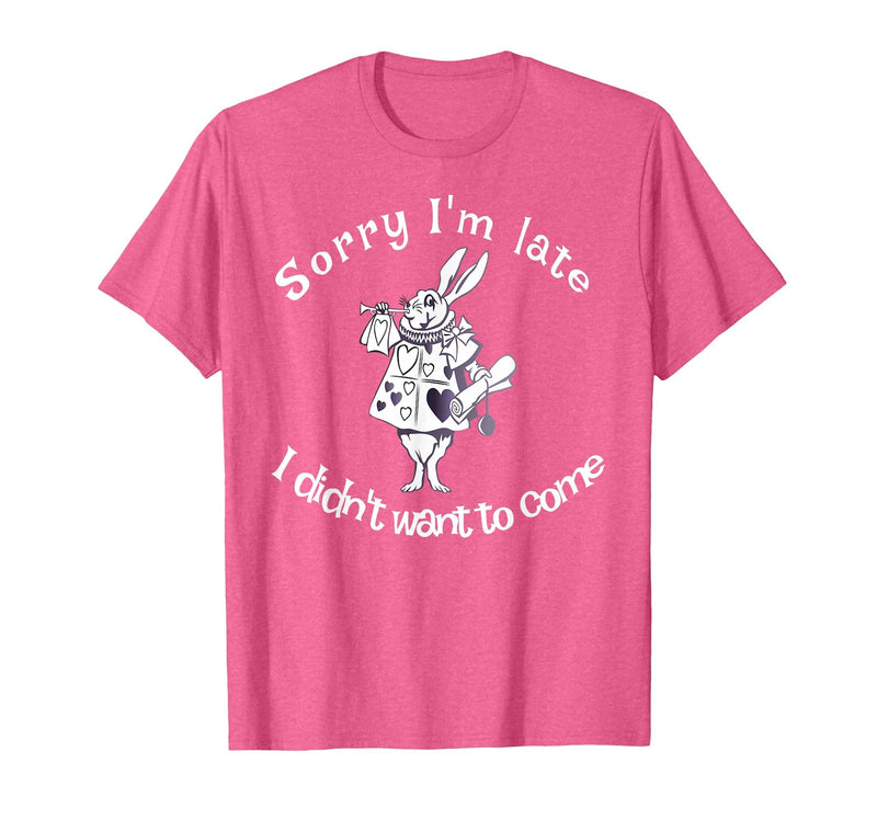 Sorry I'm Late, I Didn't Want to Come White Rabbit Watch T-Shirt in Pink Heather