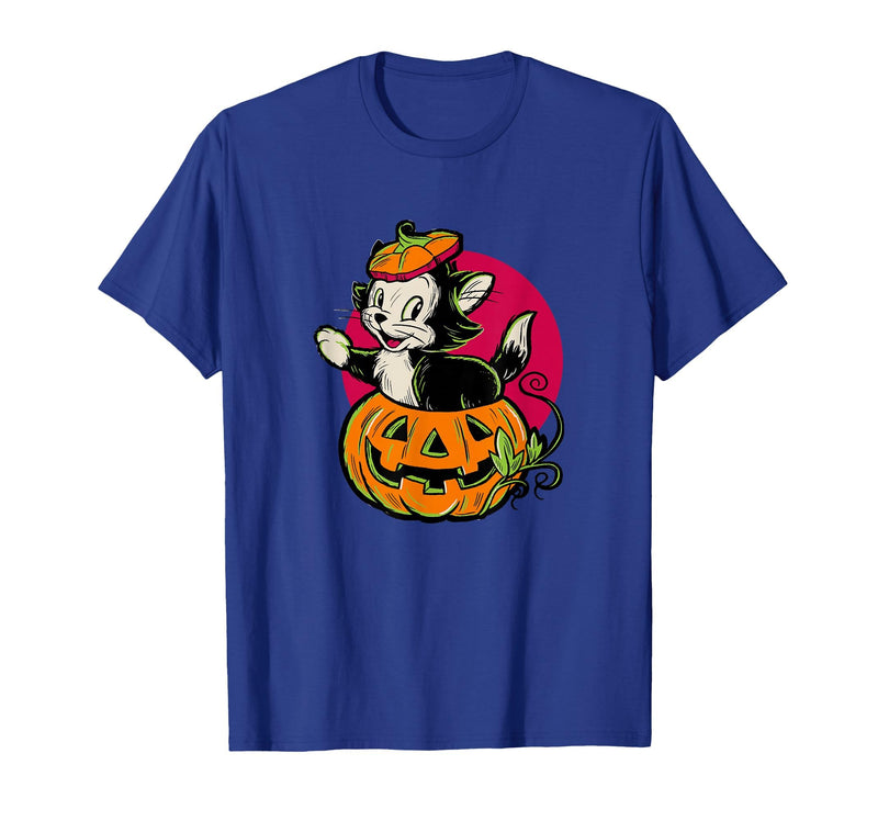 Disney Pinocchio Halloween Figaro Inside A Pumpkin Retro T-Shirt - Royal Blue