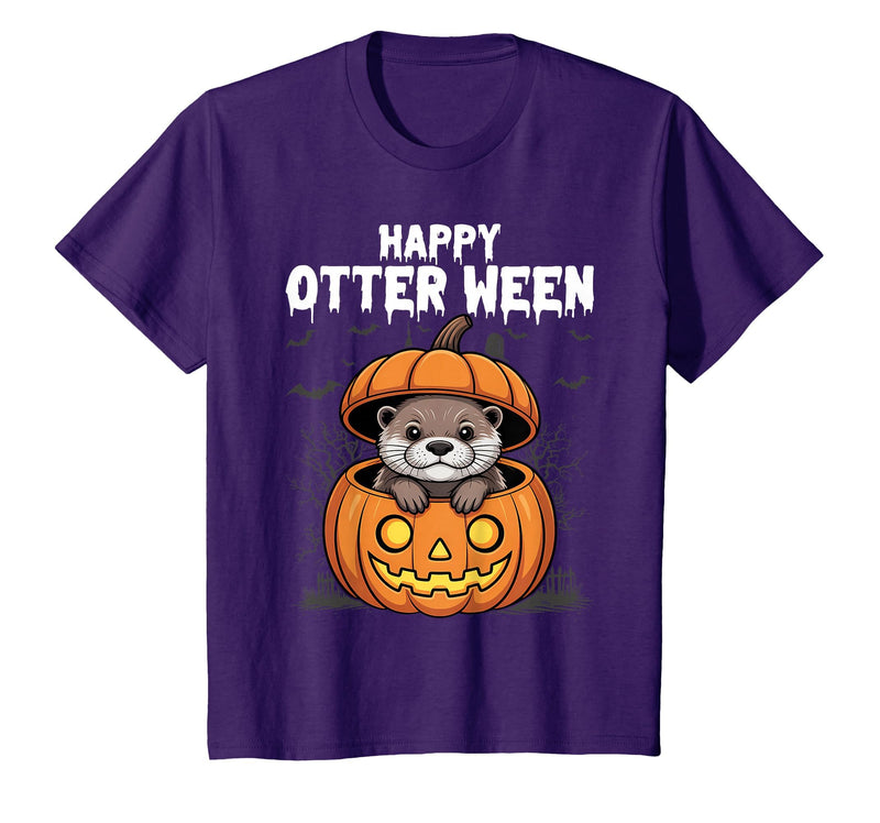 Otter Halloween Lover Gift Co. Happy Otter-Ween Lazy Halloween Costume Funny Animal Pun T-Shirt - Purple