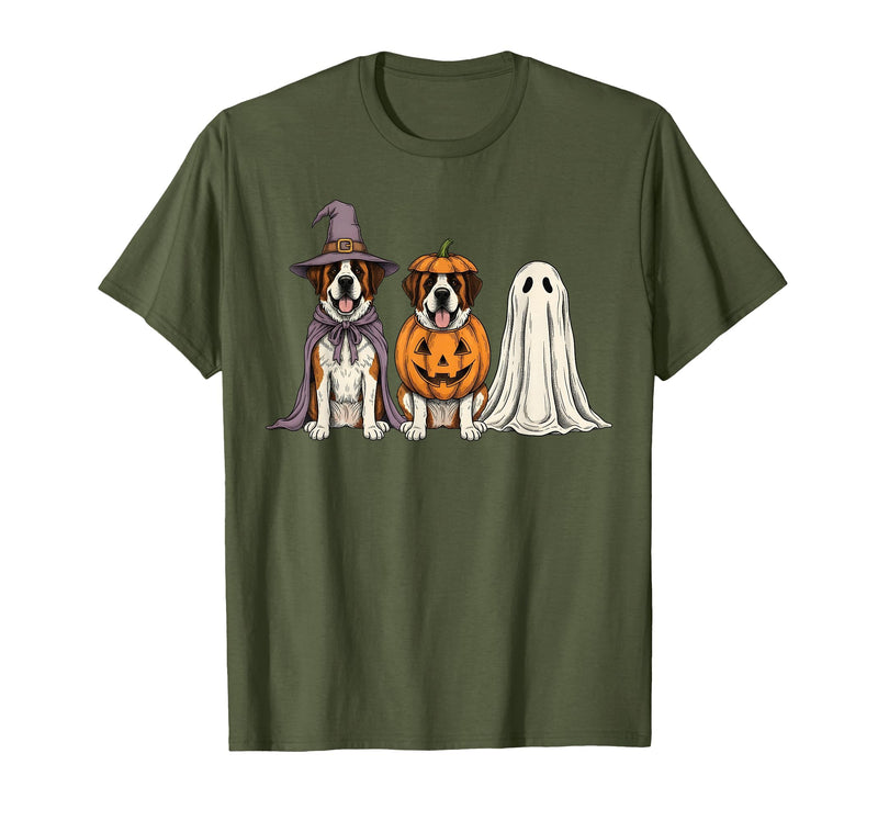 Funny Retro St. Bernard mom Halloween Witch Spooky Ghost Saint Bernard Pumpkin Halloween Dog Lover T-Shirt - Olive Green