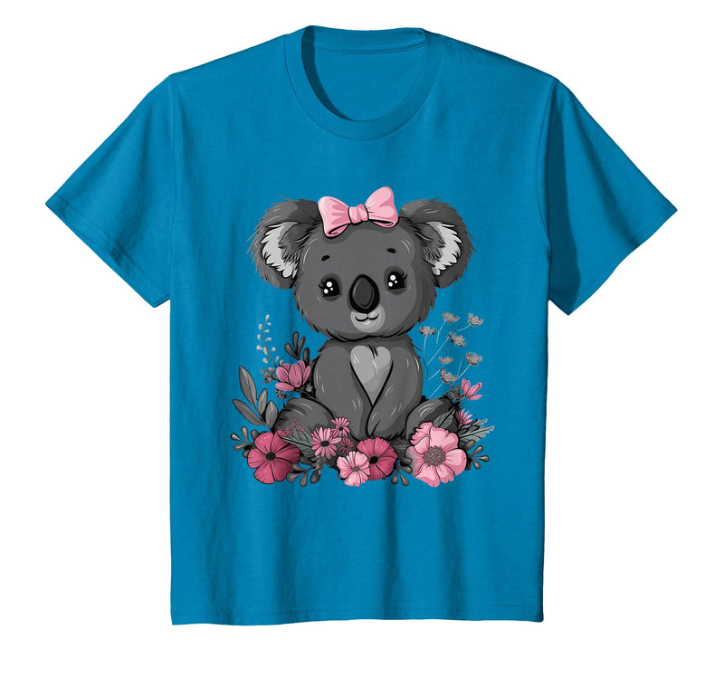 We Love Koalas - Kids Apparel Co. Koala Kawaii Koala Bear Pink Bow Flowers Girls Kids T-Shirt - Sapphire Blue