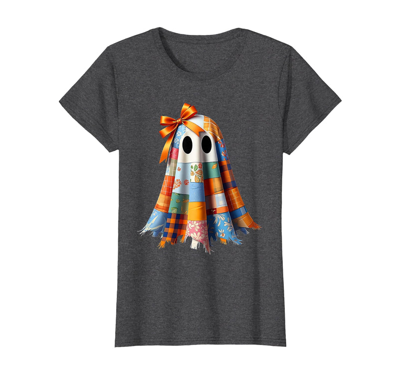Patchwork Quilt Ghost Halloween Quilter Autumn Tee Patchwork Ghost Quilt Halloween Quilter Fall Autumn Bow Cute T-Shirt -