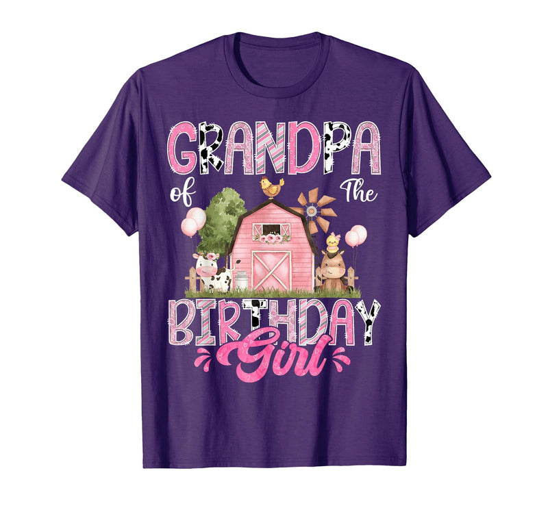 Famer Pink Cow Birthday Matching Tees Grandpa of The Birthday Girl 1St Birthday Pink Cow Farm T-Shirt - Purple