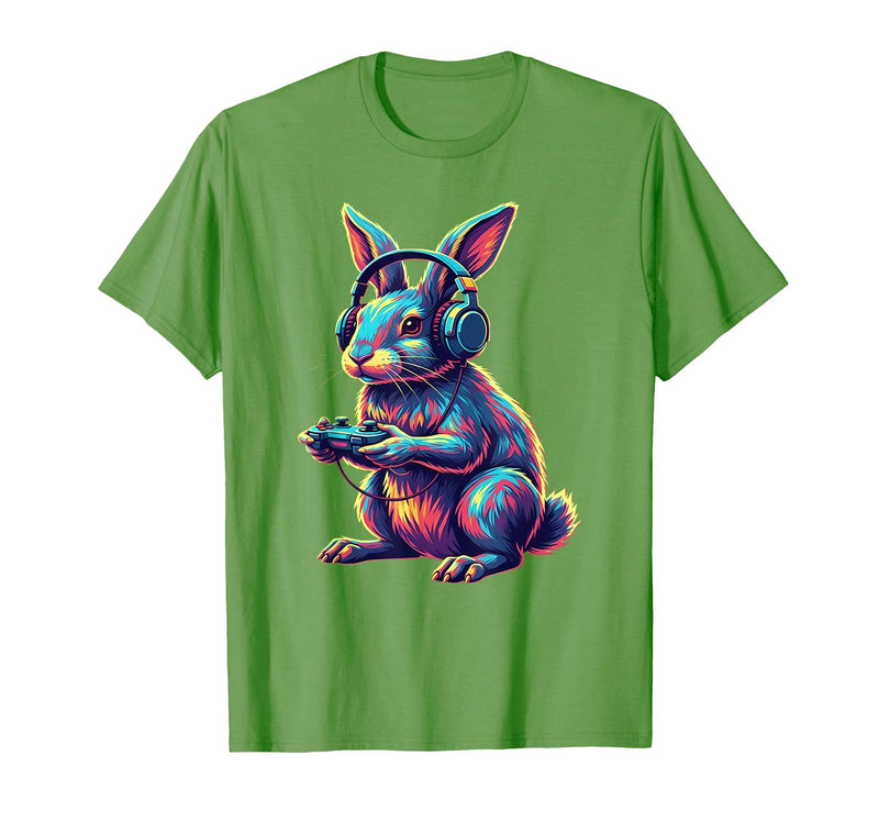 Rabbit Gaming Animal Video Games Funny Rabbit T-Shirt in Grass Green