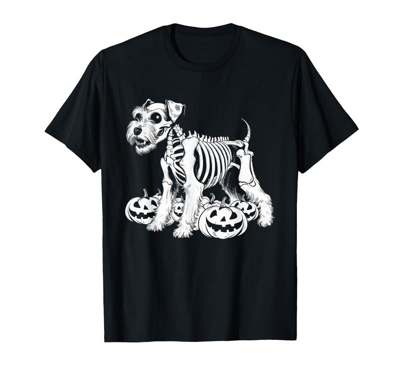 Miniature Schnauzer Lovers Halloween Dog Costume Miniature Schnauzer Skeleton Birthday Halloween Mens Womens T-Shirt - Black