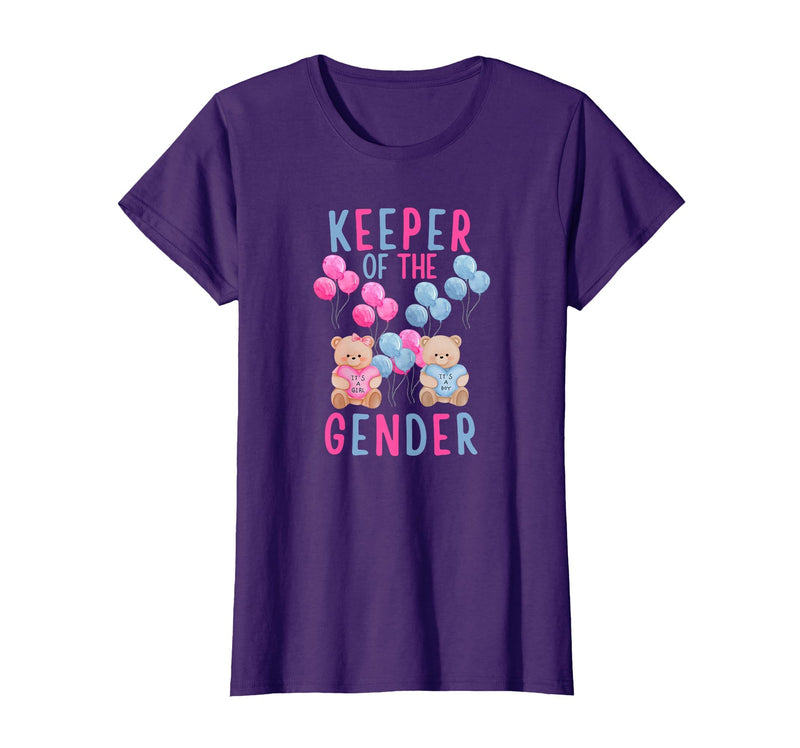 Gender Reveal Party Bear Designs Keeper of The Gender Reveal Party Gender Reveal Ideas T-Shirt - Purple