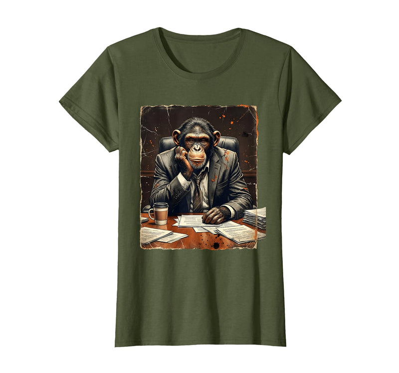Mademark Monkey in a Suit Stuck in a Meeting Funny Gift T-Shirt - Women - Olive Green