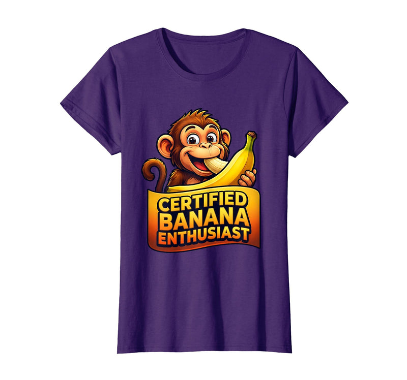 Mademark Certified Banana Enthusiast Funny Monkey Design T-Shirt - Women - Purple