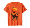 Funny Pumpkin Head Halloween Ukulele Tees Pumpkin Face Playing Ukulele Halloween Costume Men Boys Kids T-Shirt - Orange