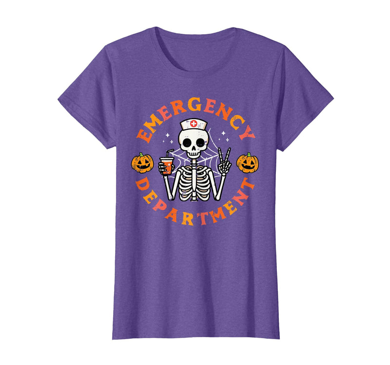 Halloween Nurse Shirts For Women Scrub Costumes Emergency Department Funny Halloween ER Nurse Women Men T-Shirt - Purple