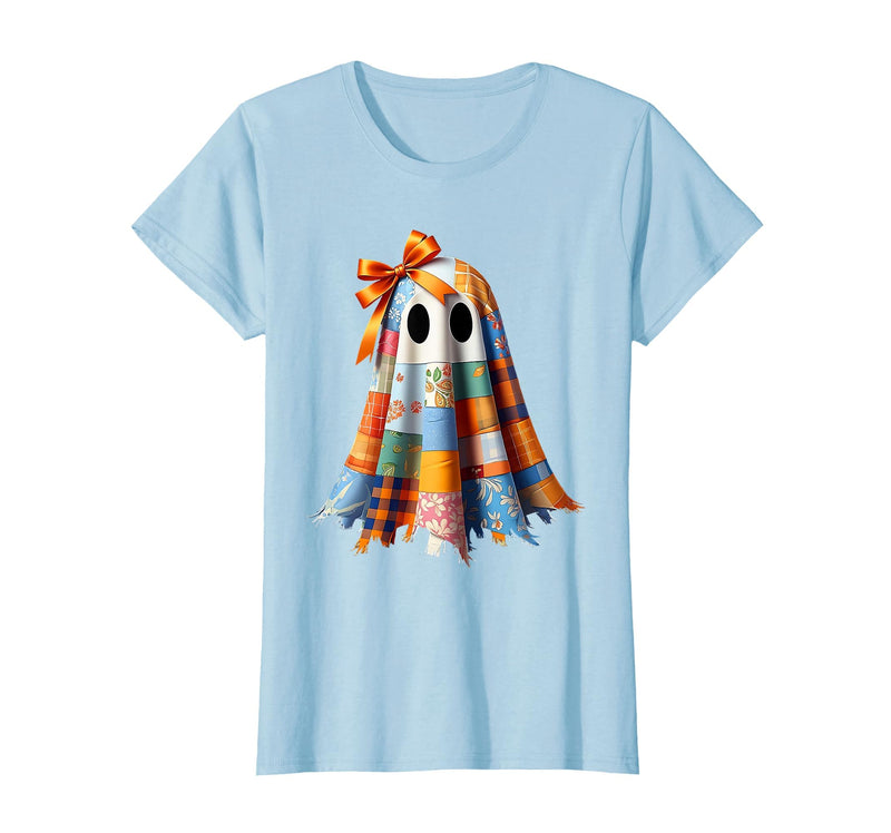 Patchwork Quilt Ghost Halloween Quilter Autumn Tee Patchwork Ghost Quilt Halloween Quilter Fall Autumn Bow Cute T-Shirt -