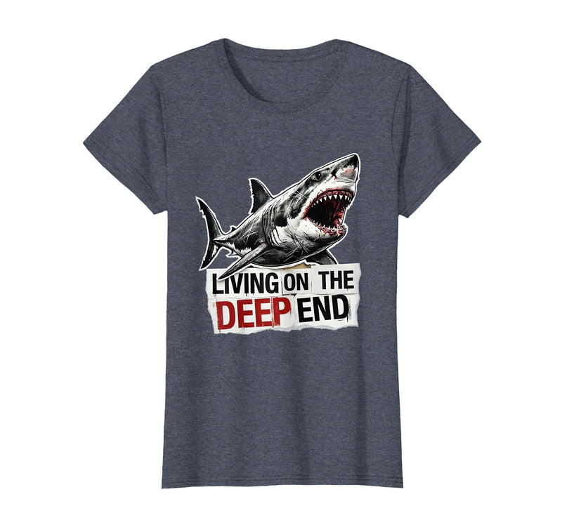 Mademark Living on the Deep End Shark Ocean Design T-Shirt - Heather Blue