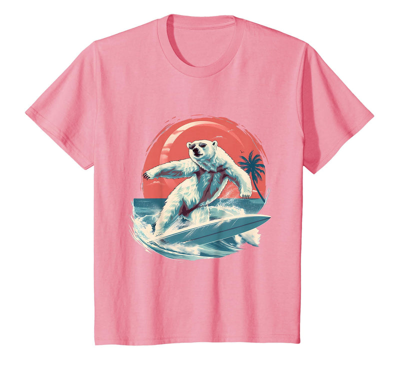 Sea Ocean Animal Art Polar Bear Ocean Sea Animal Surfing Ocean Sea Polar Bear T-Shirt - Pink