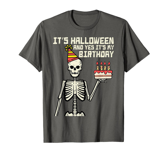Halloween Shirts For Women Men Kids Boys Girls Its Halloween Yes My Birthday Skeleton Costume Men Women Kid T-Shirt -