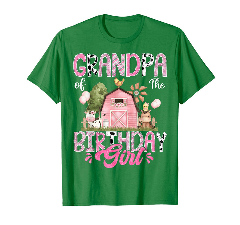 Famer Pink Cow Birthday Matching Tees Grandpa of The Birthday Girl 1St Birthday Pink Cow Farm T-Shirt - Kelly Green