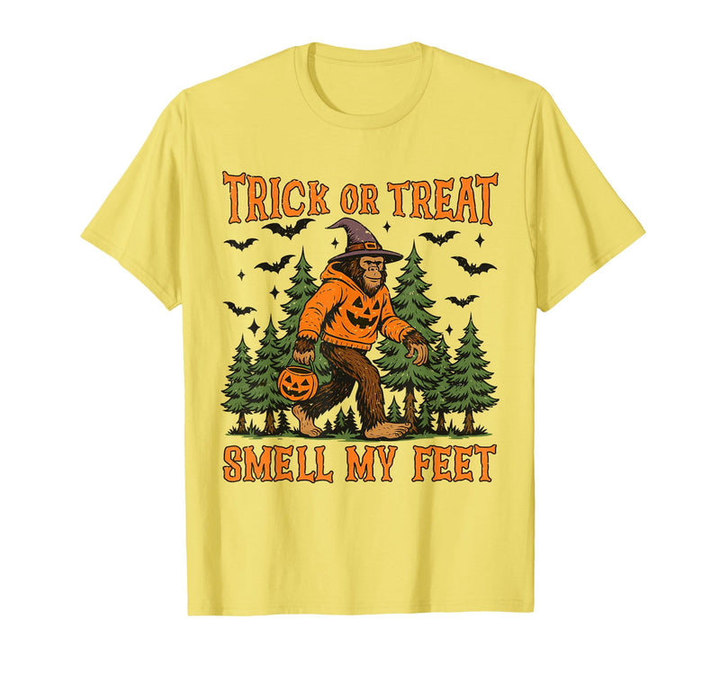 Bigfoot Halloween Costume Party Outfits Trick Or Treat Smell My Feet Bigfoot Halloween Sasquatch T-Shirt - Lemon Yellow