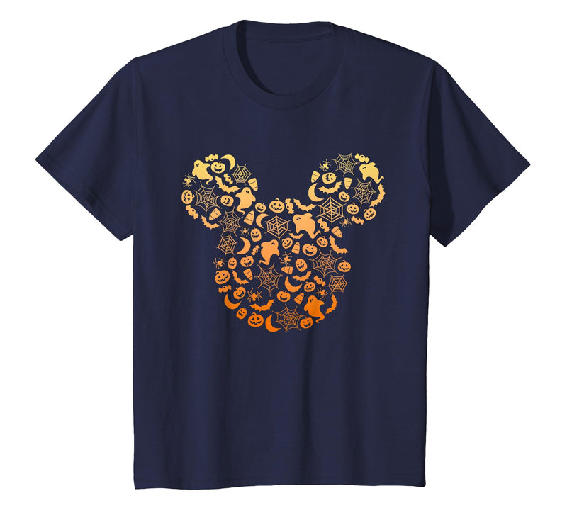 Disney Mickey Mouse Halloween Ghosts & Pumpkins Gradient T-Shirt - Navy Blue