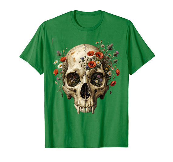 Mademark Elephant Skull Wildflower Bloom Graphic T-Shirt - Men - Kelly Green