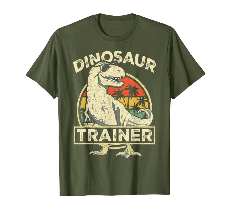 Dinosaur Trainer Halloween Vintage Dinosaur Trainer Halloween Costume Retro Dino Outline T-Shirt - Olive Green
