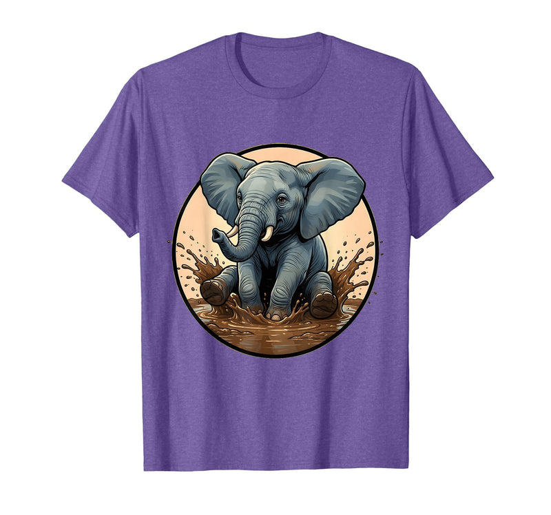 Mademark Baby Elephant Splashing in Muddy Puddle T-Shirt - Men - Purple Heather