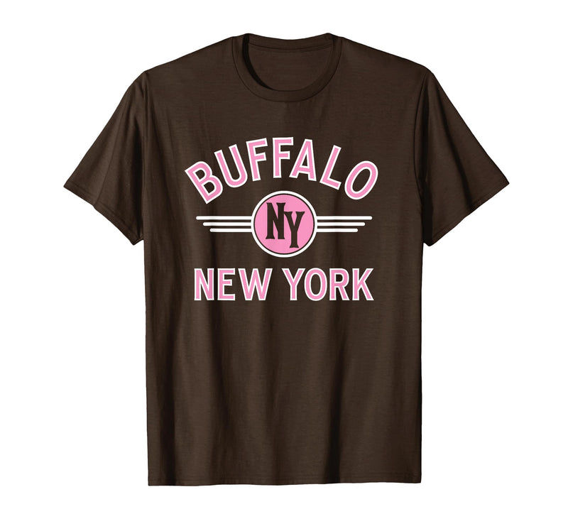 133 Apparel Buffalo NY Buffalo New York Circle NY Pink Print T-Shirt - Brown