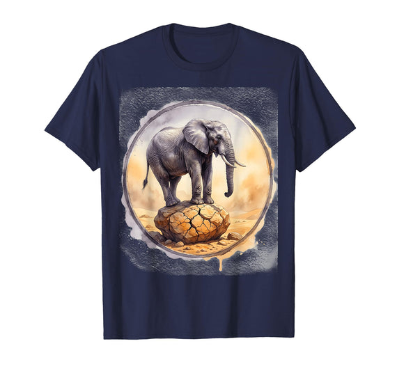 Mademark Elephant Balancing on Desert Rock Graphic T-Shirt - Men - Navy Blue