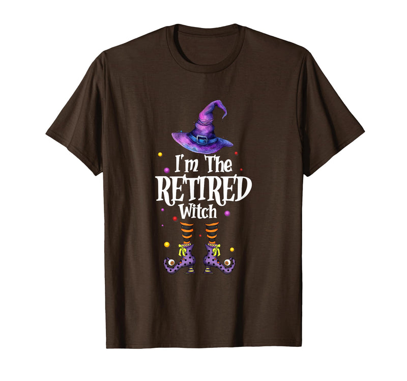 Funny Quote Horror Costume Party Family Friends I'm The Retired Witch Spooky Scary Halloween Retiree Women T-Shirt - Brown