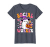 Groovy Social Worker Halloween Ghost Costume Halloween Social Worker Ghost Cute Social Worker Halloween T-Shirt - Heather