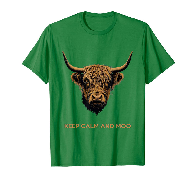 Mademark Keep Calm and Moo Highland Cow Design T-Shirt - Kelly Green
