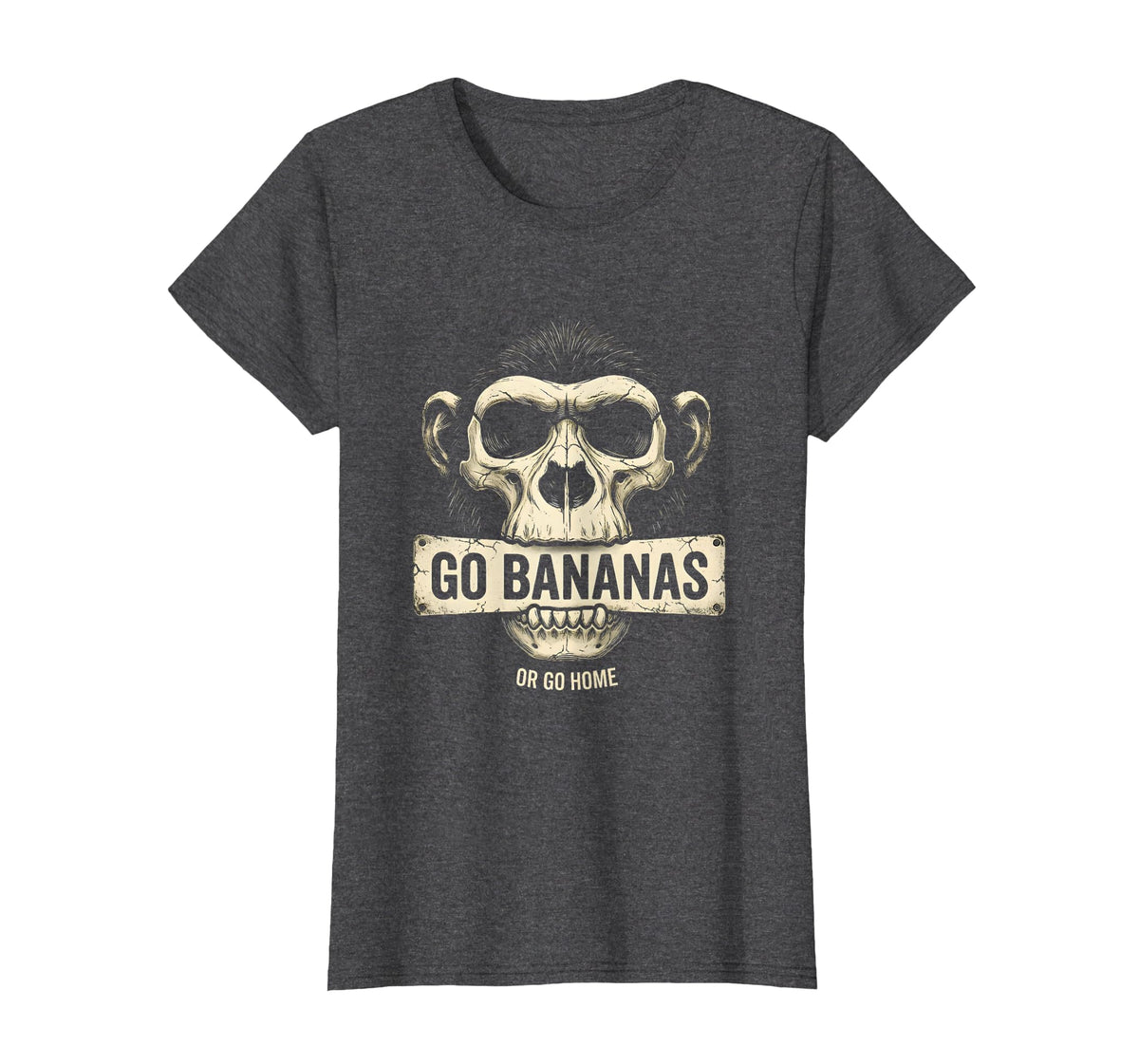 Mademark Go Bananas or Go Home Funny Monkey Design T-Shirt - Women - Dark Heather Grey