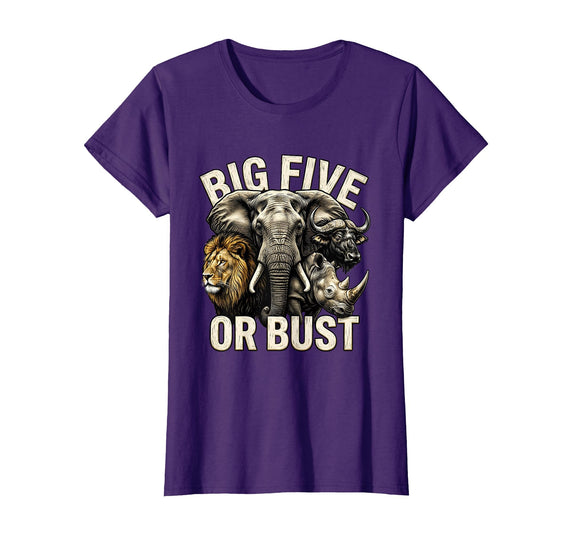 Mademark Big Five or Bust Safari Wildlife Design T-Shirt - Women - Purple