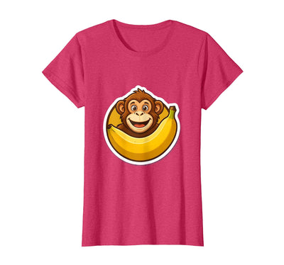 Monkey Eating Oversized Banana Slice Graphic T-Shirt - Women