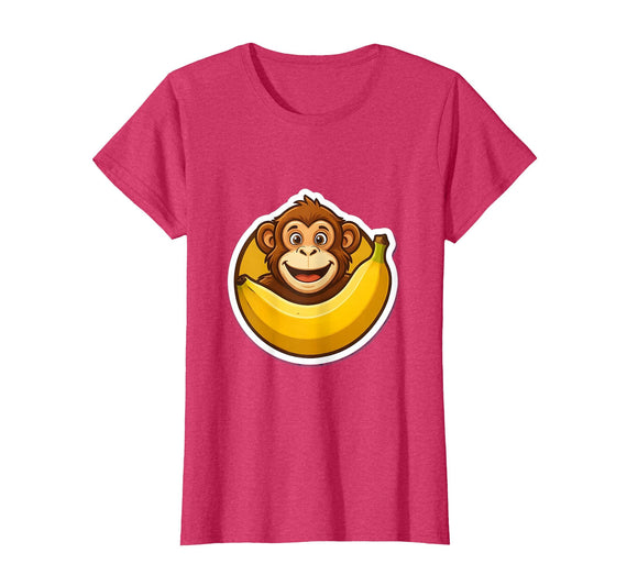 Mademark Monkey Eating Oversized Banana Slice Graphic T-Shirt - Women - Red Heather