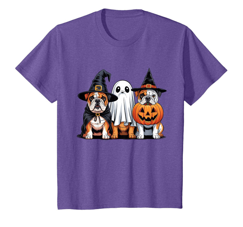 English Bulldog Halloween Funny Dog Lover Pumpkin Witch T-Shirt - Purple Heather