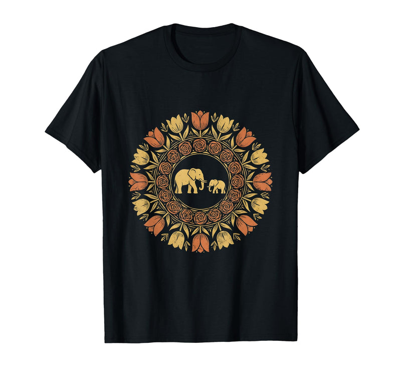 Mademark Mother Elephant and Baby Walking Through Tall Grass T-Shirt - Men - Black