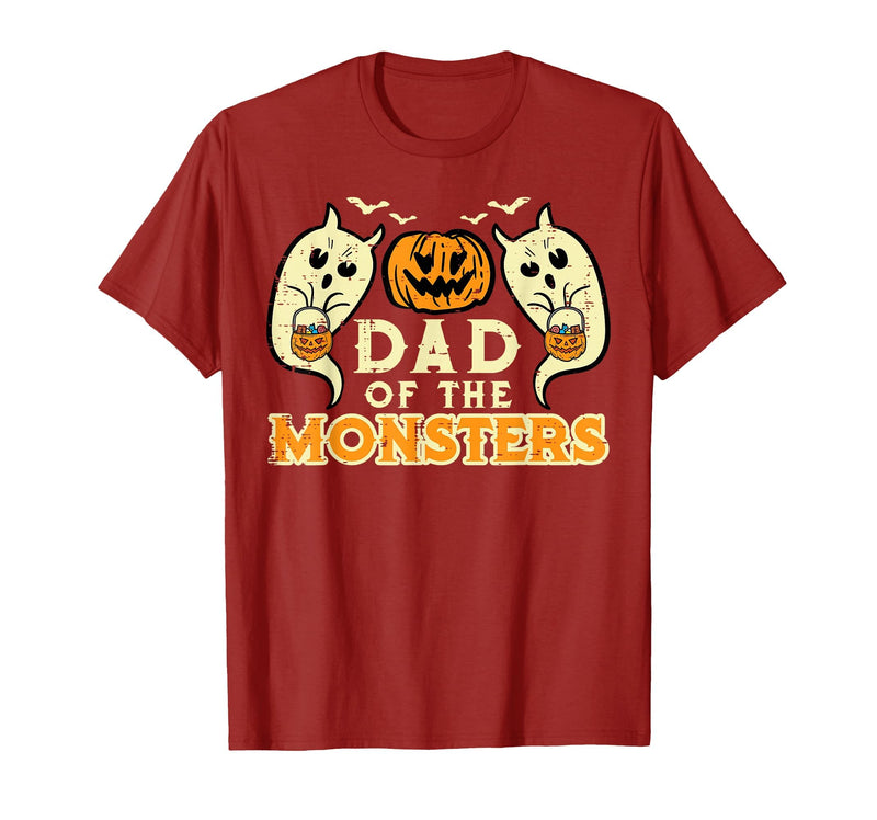Mens Halloween Shirts For Dad Daddy Papa Men Halloween Dad of Monsters Funny Family Costume Papa Daddy T-Shirt - Cranberry