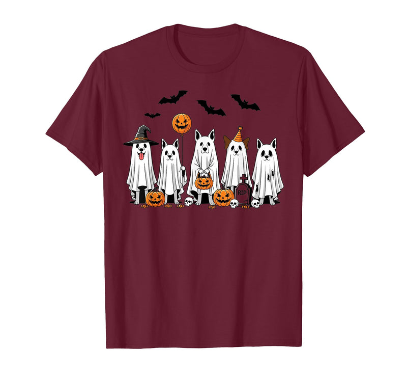 Spooky Dog Lovers Haunted Halloween Designs Halloween Ghost Dogs Pumpkin Candy Party Costume T-Shirt - Burgundy