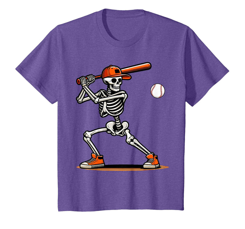 Funny Halloween Skeleton Sports Boys Costume Baseball Skeleton Spooky Boys Halloween Baseball Player T-Shirt - Purple Heather