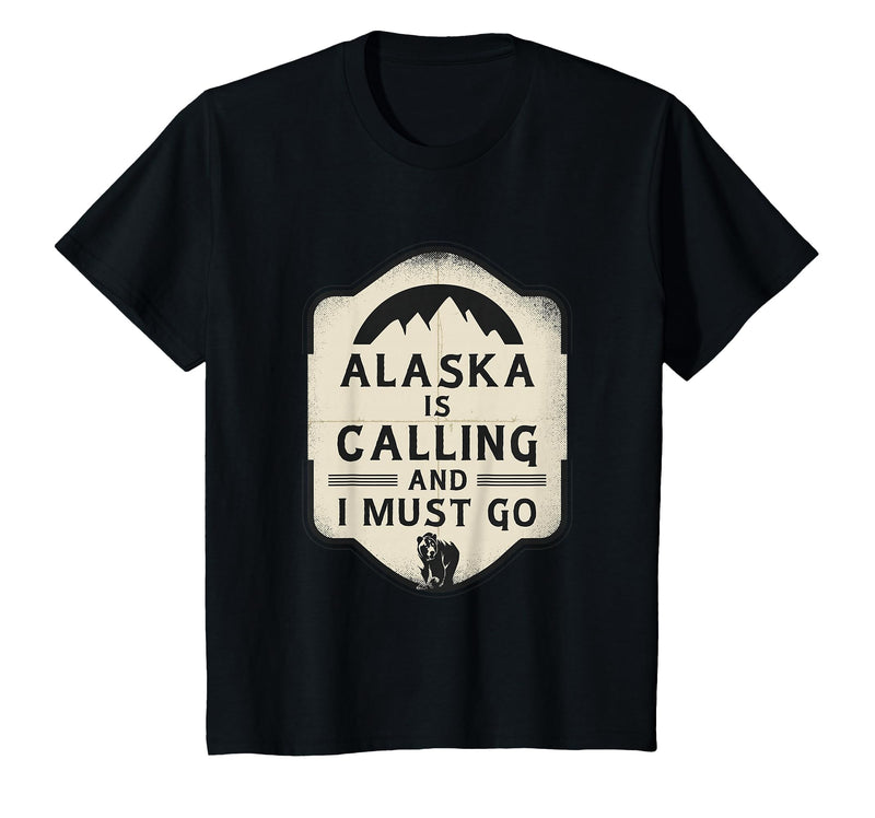 Alaska is Calling and I Must Go Mountains Bear T-Shirt - Black