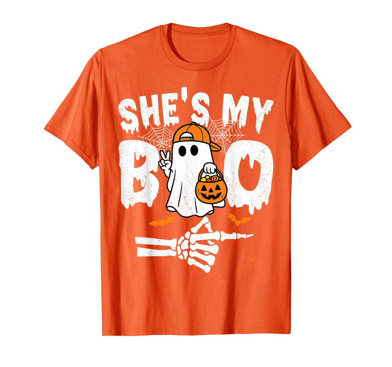 Funny Couples Halloween Matching Couple Outfits He's My Boo Matching Couple Halloween Couples She's My Boo T-Shirt - Orange