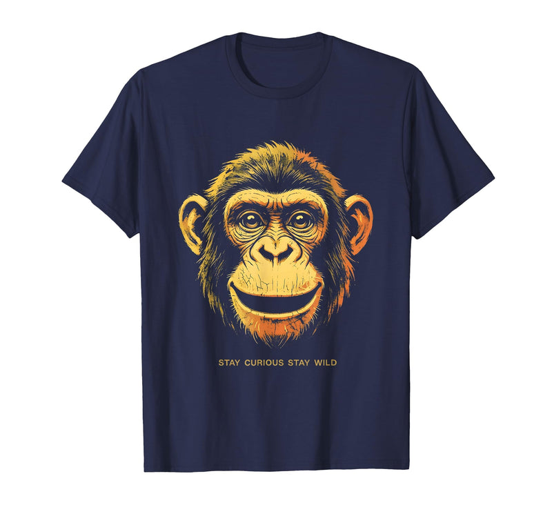 Mademark Stay Curious Stay Wild Monkey Graphic Design T-Shirt - Men - Navy Blue