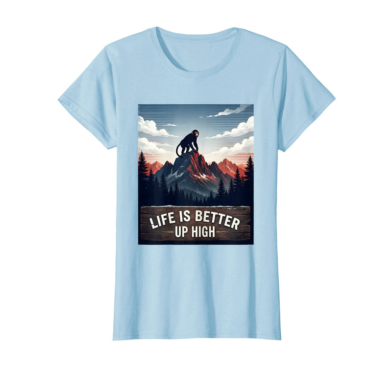 Mademark Life Is Better Up High Monkey Design T-Shirt - Women - Baby Blue