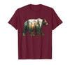 Bear Designs. Bear Forest Mountains Trees Nature Sunset Outdoor Graphic T-Shirt - Burgundy