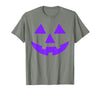 Trick or Treat Funny Halloween Costumes Party Tees Jack O Lantern Scary Carved Pumpkin Face Halloween Purple T-Shirt - Olive