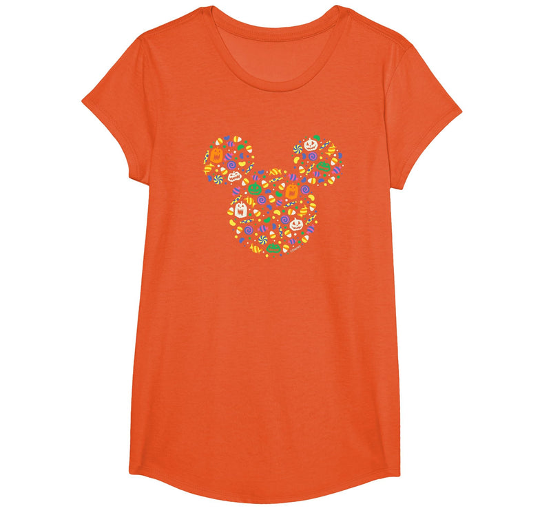 Disney Mickey Mouse Halloween Head Icon Pumpkins and Candy T-Shirt - Orange