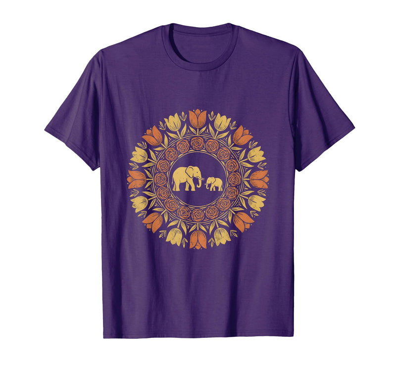 Mademark Mother Elephant and Baby Walking Through Tall Grass T-Shirt - Men - Purple