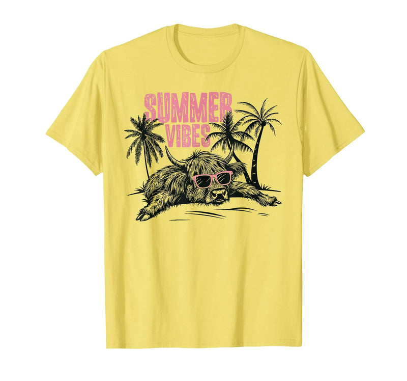 Summer vibes Highland cow t -shir t Summer Vibes Highland Cow T-Shirt - Lemon Yellow