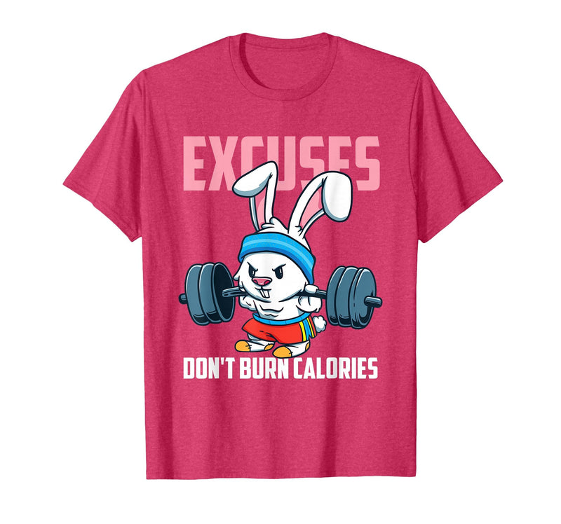 Excuses Don't Burn Calories Rabbit Fitness Gym Bunny T-Shirt in Red Heather