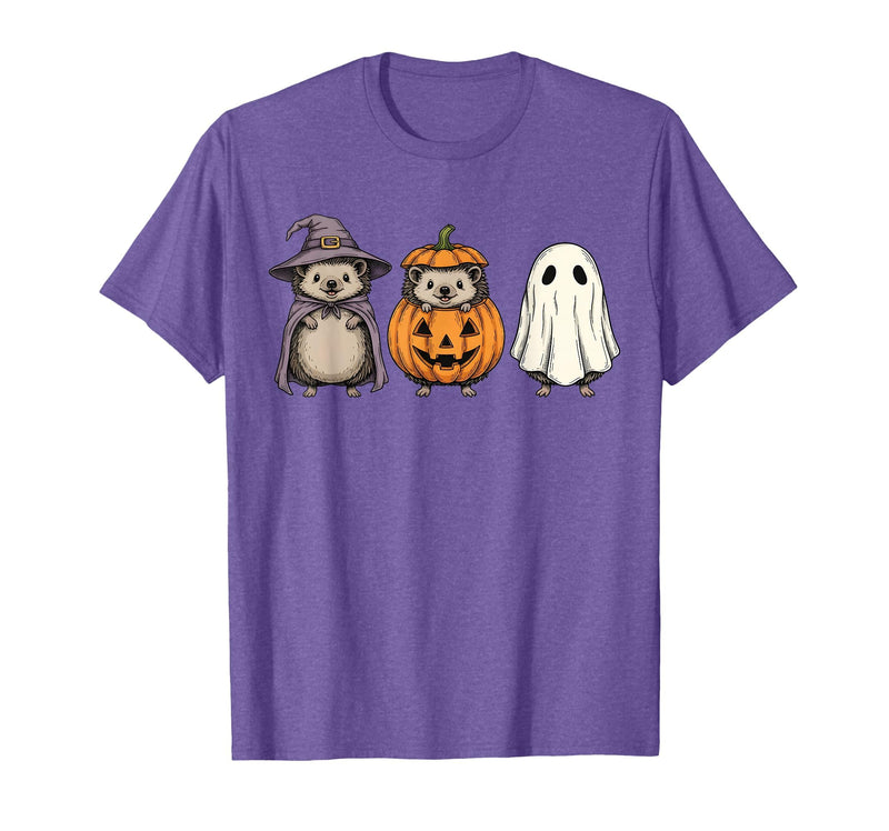 Funny Retro Hedgehog Halloween Witch Spooky Ghost Hedgehog Lover Pumpkin Halloween T-Shirt - Purple Heather
