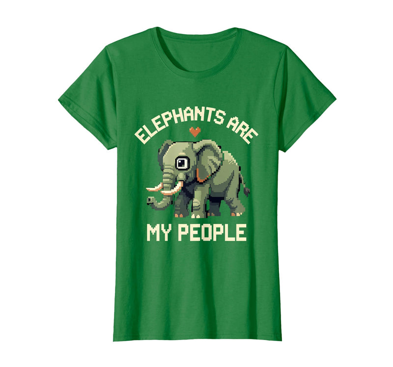 Mademark Elephants Are My People Pixel Art Design T-Shirt - Women - Kelly Green
